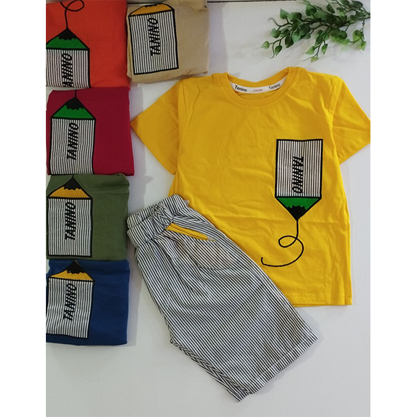 تی شرت شلوارک راه راه طرح مداد