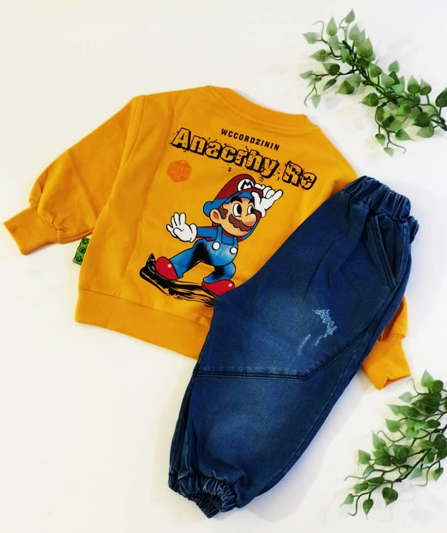بلوز‌شلوار جین اسپرت طرح ماریو